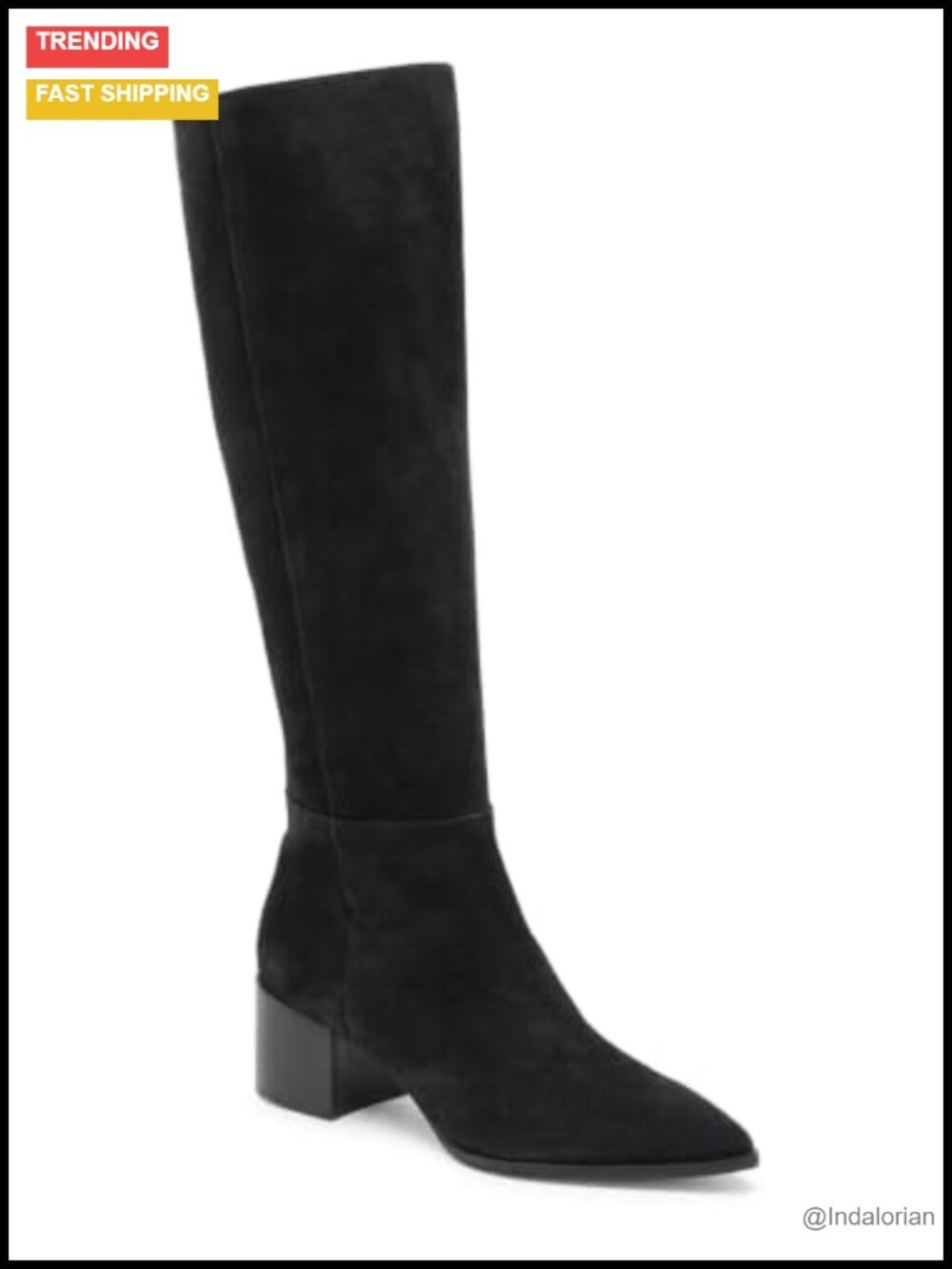 Wide Calf Knee High Boots Pointed Toe Chunky Heel Faux Suede Tall Boots